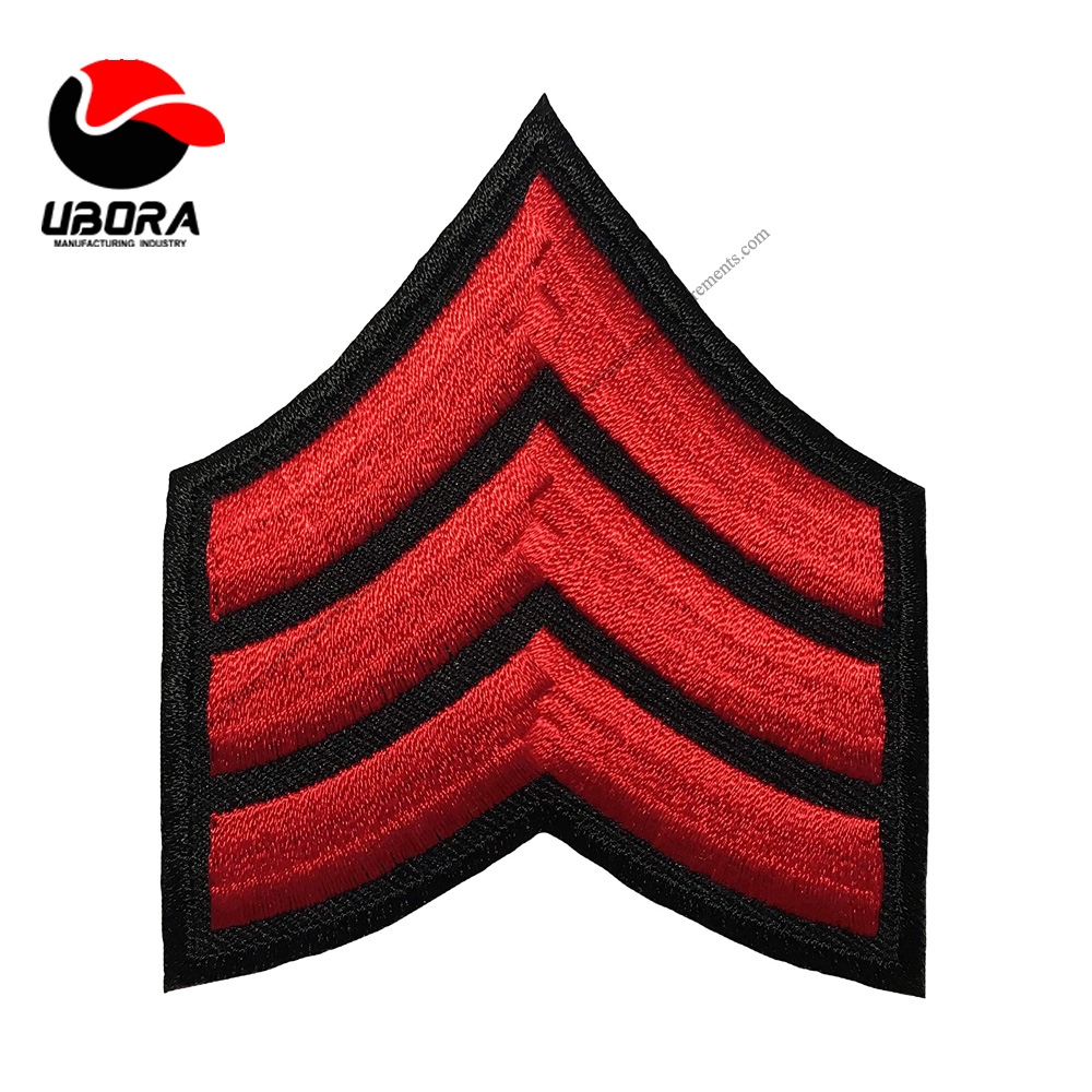Chevron Rank Sew on Iron on Arm Shoulder Embroidered Applique Patch - Red on Black